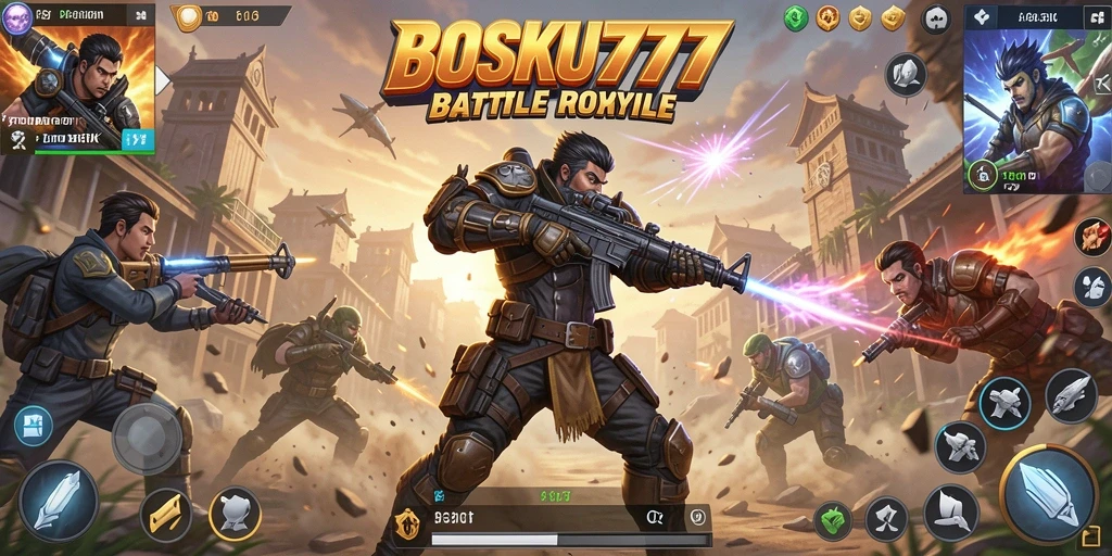 Tangkapan layar utama BOSKU777 menampilkan aksi pertarungan Battle Royale yang menegangkan.