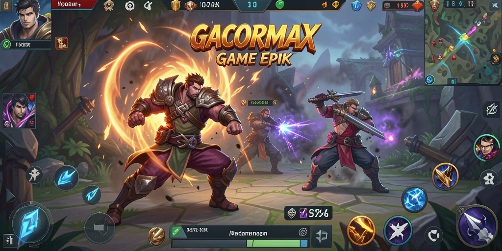 Gameplay GACORMAX dengan pertarungan epik dan strategi tim.