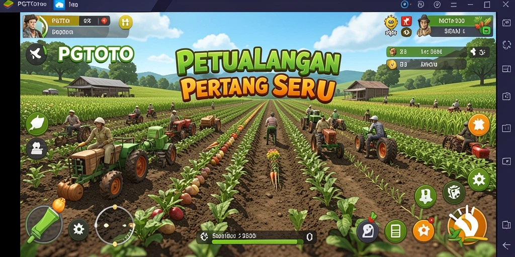 Gameplay PGTOTO yang menampilkan ladang yang subur dan hewan ternak.